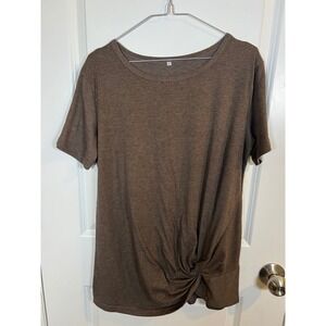 Unbranded‎ Womens Short Sleeve Front Knot Twist T-Shirt Brown Size Large